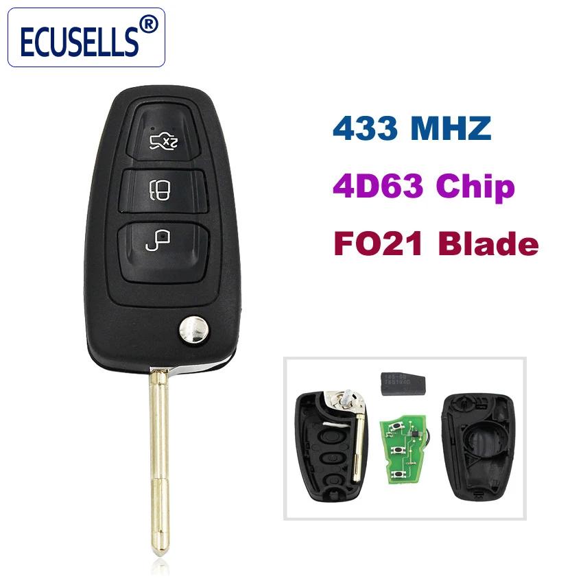 Складной раскладной пульт дистанционного управления с 3 кнопками для Ford Focus Transit