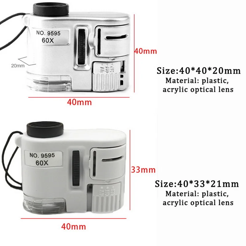 Увеличительное стекло карманный миниатюрный микроскоп увеличение 60х УФ лупа для