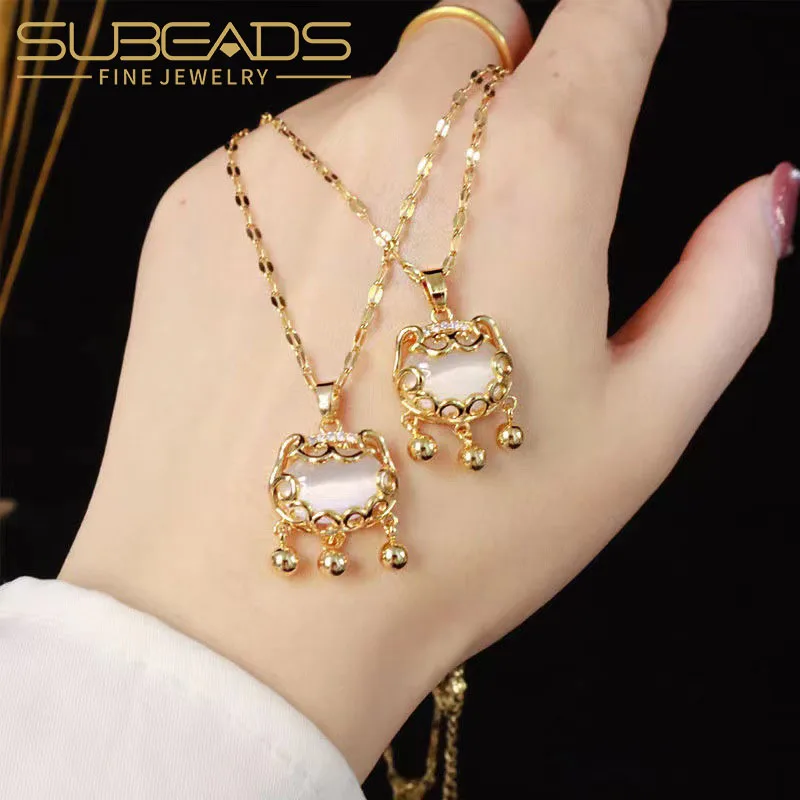 

Subeads Transparent Hetian Jade Bead Pendant Necklace Big Pearl Tassel Charms Necklace for Women Fine Choker Jewelry Gift
