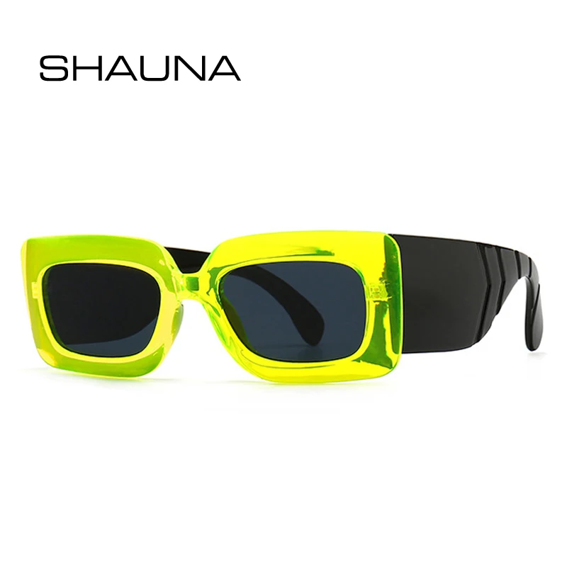 

Женские и мужские квадратные очки SHAUNA, брендовые дизайнерские солнцезащитные очки в стиле ретро с широкими дужками и флуоресцентными зелен...