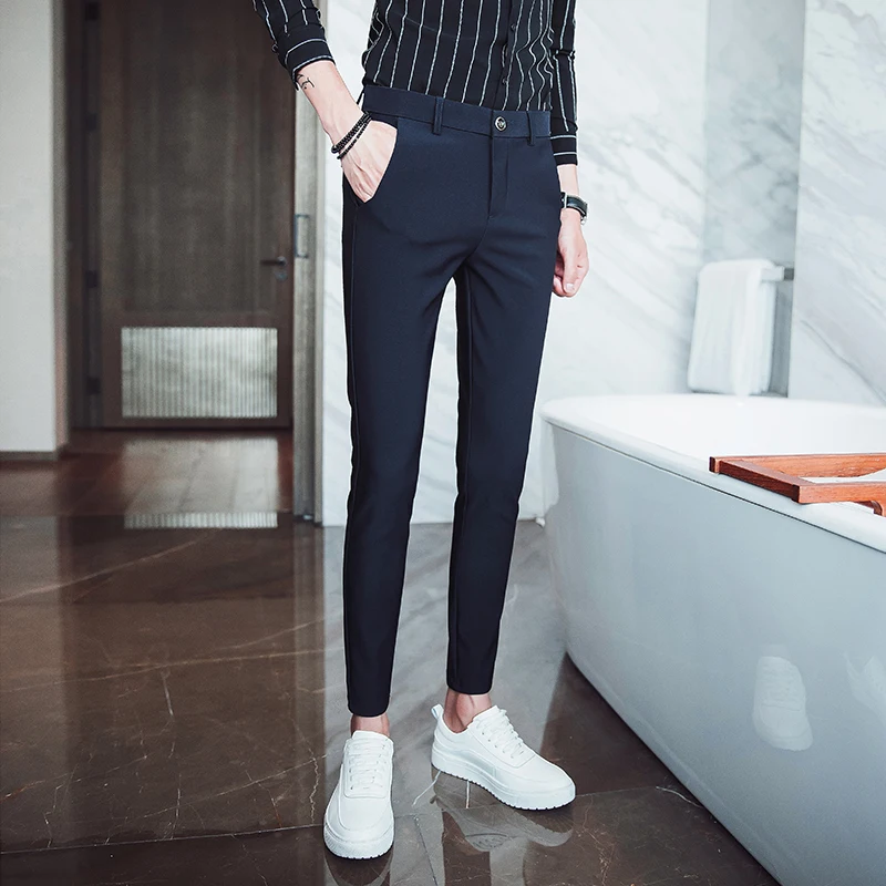 Мужские черные брюки зауженные темно синие мужские для формального костюма