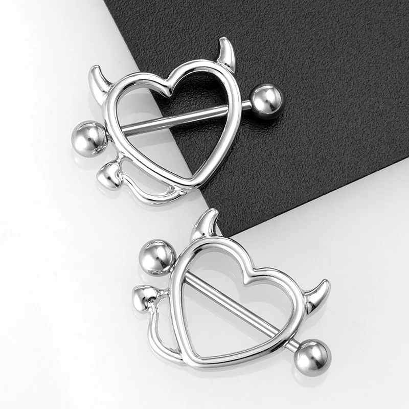 

2PCS Nipple Rings Nipple Ring Piercing Women Stainless Steel Devil Heart Nipple Shield Cover Barbell Christmas Gift