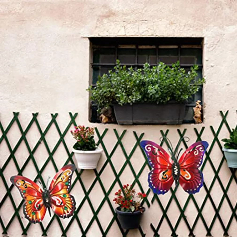 

2pcs Metal Butterfly Wall Decor Outdoor Wall Art Metal Colorful Hanging Double Wings Butterflies Art Decor For Garden