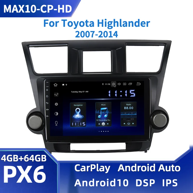 

10,2 "Android 11 автомобильное радио для Toyota Highlander 2009 2010 2011 2012 DSP CarPlay Мультимедиа GPS HD экран 4 Гб + 64 ГБ