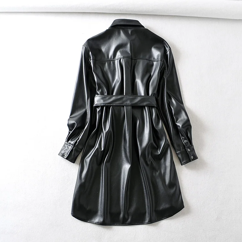 Женское винтажное платье ftaylor Черное короткое из искусственной кожи с отложным