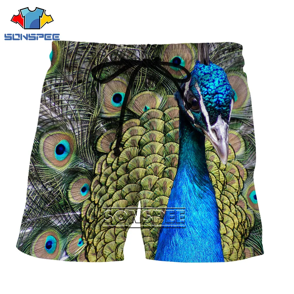 

SONSPEE Summer 3D Peacock Animal Shorts Men Women Shorts Harajuku Casual Beautiful Fashion Funny Hawaii Beach Shorts Men Short