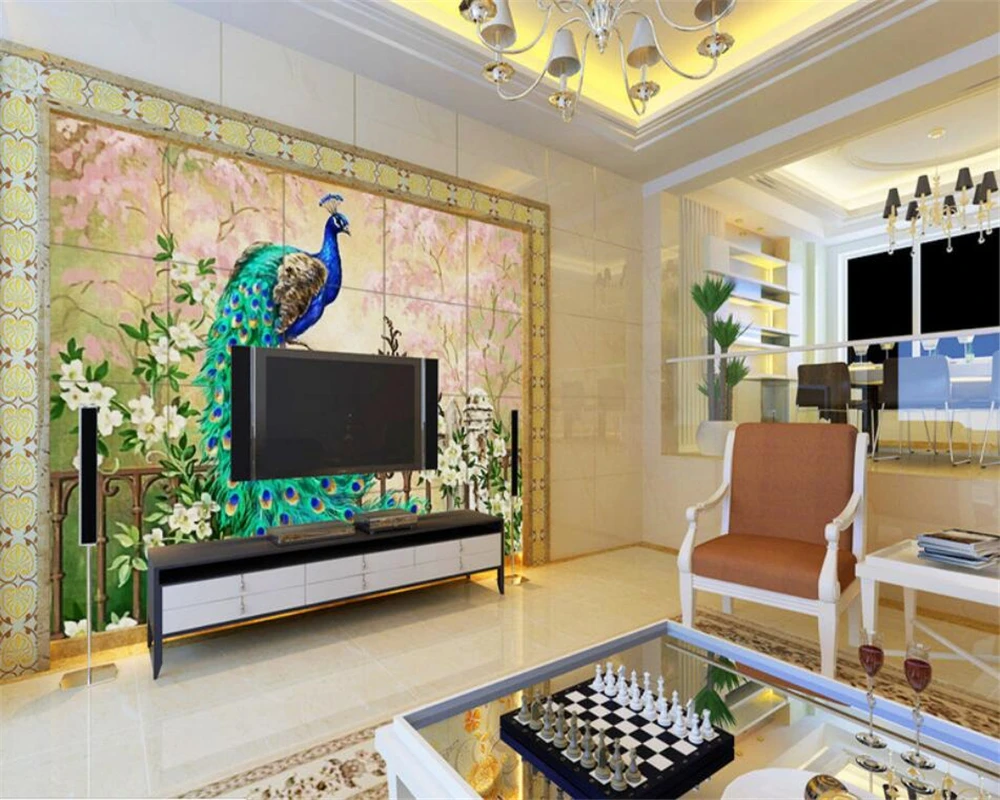 Diantu Custom large wallpaper Peacock European oil painting modern home decoration for walls 3 d papel de parede | Обустройство дома
