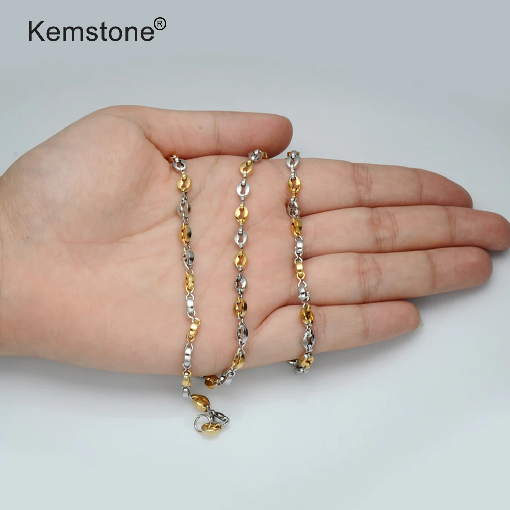 Браслет-цепочка Kemstone 5 мм из нержавеющей стали с золотым и серебряным покрытием в