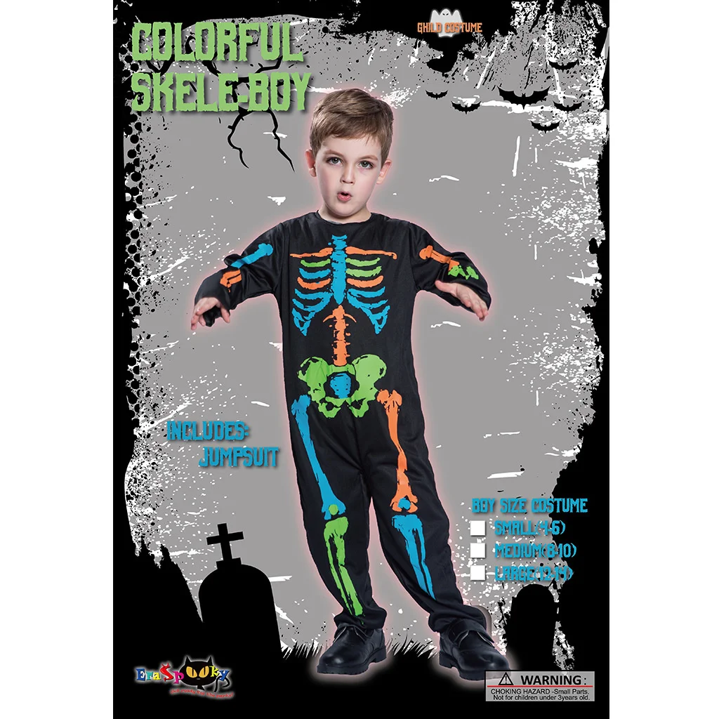 

Boy Children's Cute Colorful Full Bone Skeleton Cosplay Jumpsuit Halloween Party Scary Costumes