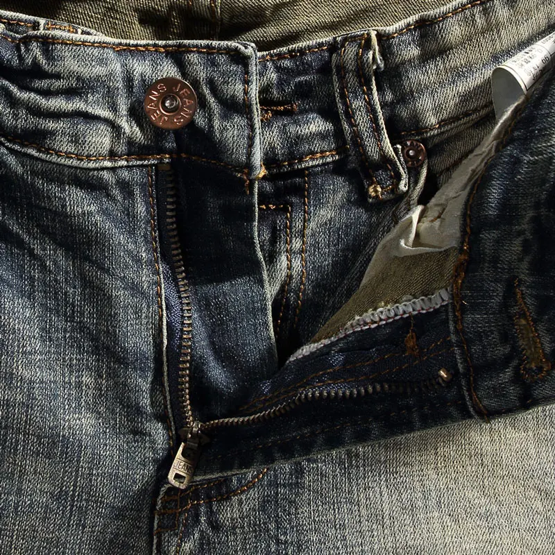 European Vintage Fashion Men Jeans Elastic Cotton Slim Fit Retro Ripped Jeans Men Distressed Designer Casual Denim Pencil Pants