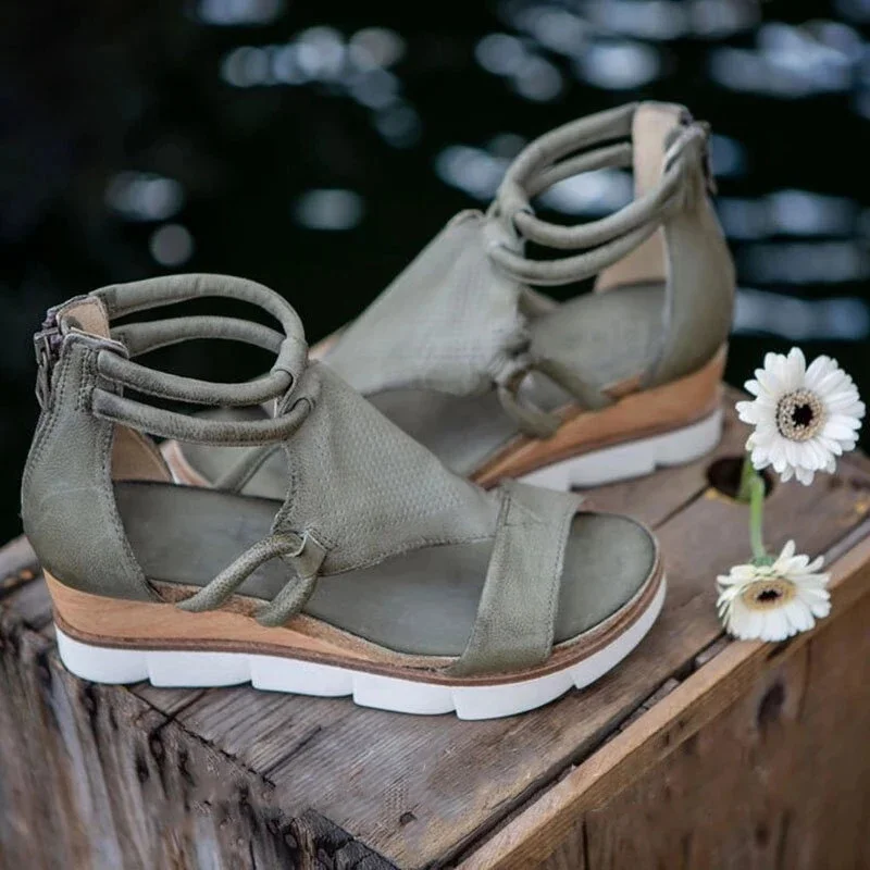 

Summer Women Sandals Wedges Open Toe Shoes Ladies Zippers Beach Sandal Females Casual Rome Gladiator Coild Color Sandals Women