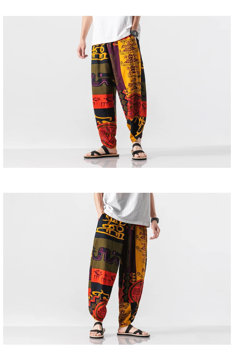 Hip Hop Harem pants Mens Spring Summer Chinese Style Joggers Pants Men Sweatpant Stitching color Casual Trousers Harem pants men