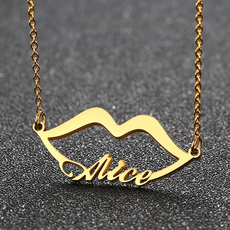 

Lips Pendant Sexy Handmade Personalized Customized Name Necklace Gold Color Custom Nameplate Necklaces for Women Men Gifts