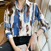 printed chiffon women shirt autumn 2021 long sleeve office lady button up shirt vintage striped ladies tops camisas de mujer