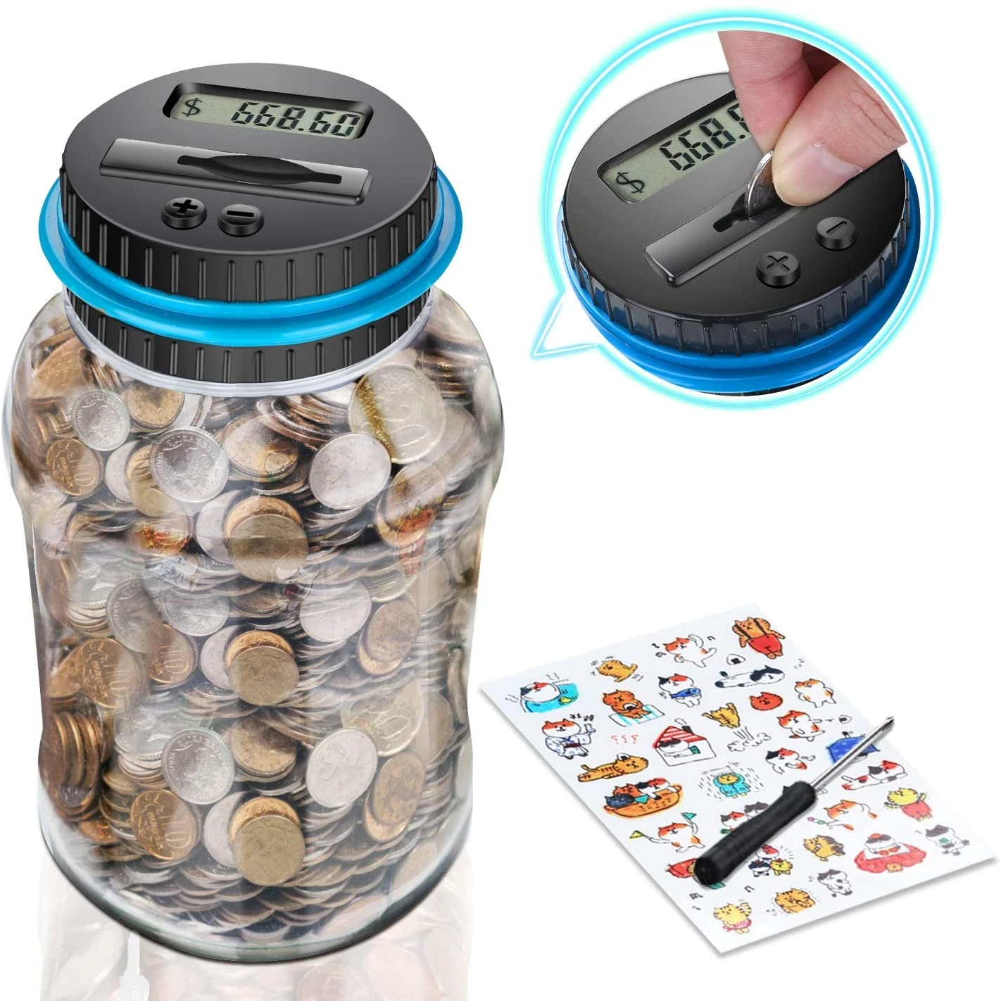 

1.8L Piggy Bank Counter Coin Electronic Digital LCD Counting Coin Money Saving Box Jar Coins Storage Box 1.5L USD EURO GBP Money