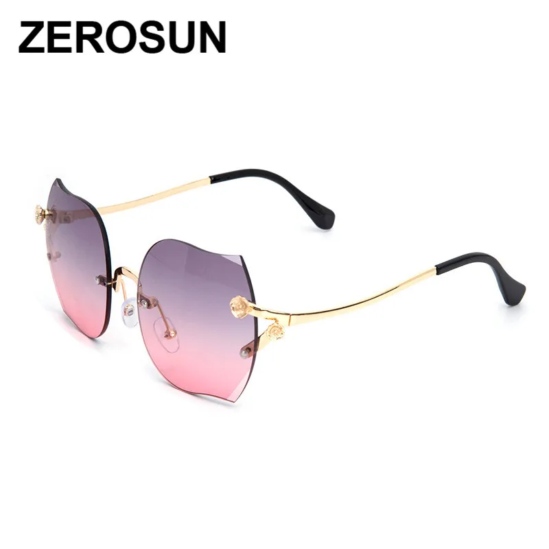 Zerosun без оправы солнцезащитные очки для женщин модные градиентные с двойными