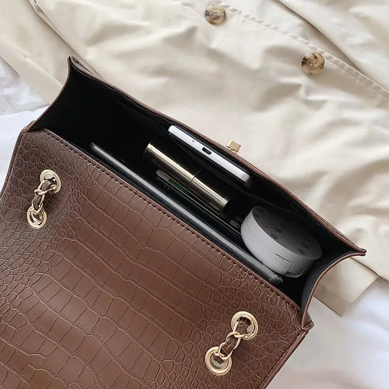 

vintage alligator women shoulder bags designer chains crossbody bag luxury crocodile leather messenger bag female big purse 2020