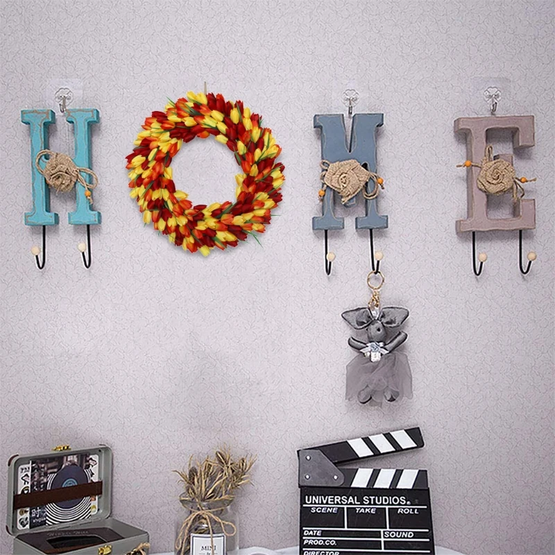 

22 Inches Artificial Wreath Handmade Flower Floral Garland for front Door Wall Hanging Wedding Party QX2E