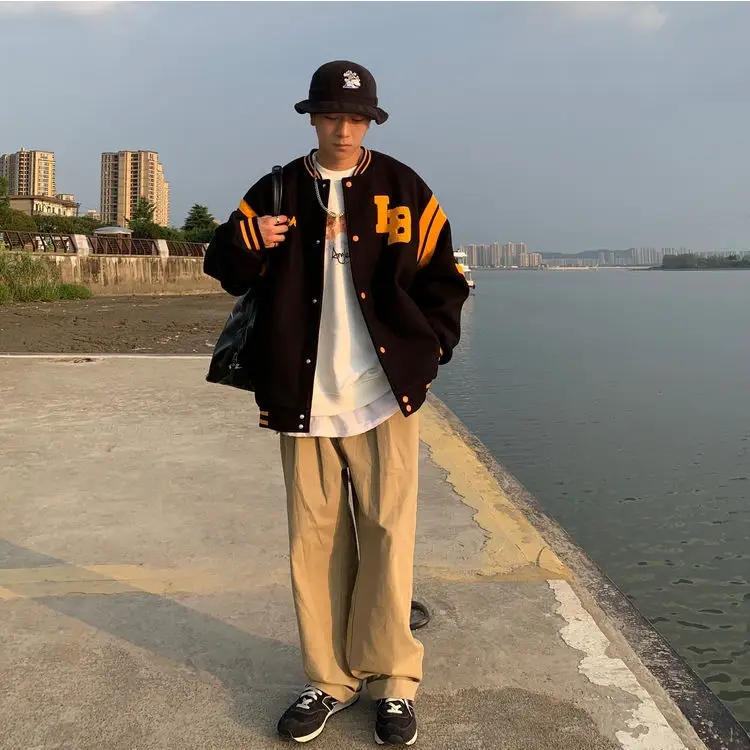 

Girls' trendy coat loose winter retro Baseball Jacket