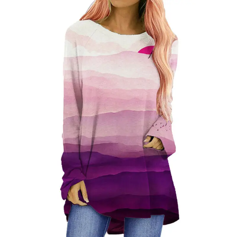 

Women's Casual Long Sleeve Blouse Tee Tunic Top Printing Loose Basic T-Shirt Ladies