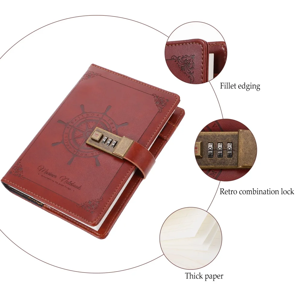 

1pc PU Retro Note Pad Notebook PU Password Book Notebook Coded Lock Diary Book