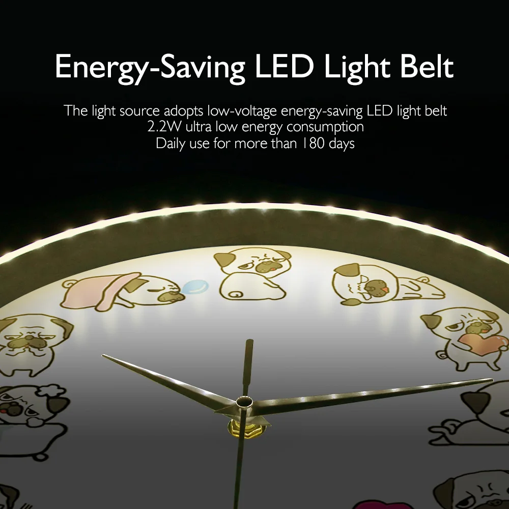 Настенные часы с Мопсом питомец животное собака современный дизайн милые со