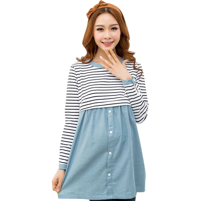 Модная весенняя одежда для беременных лоскутные Футболки с длинным рукавом