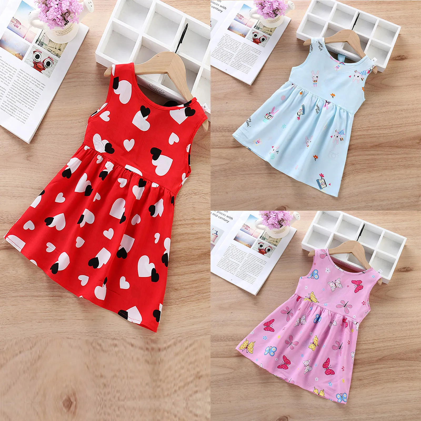 

2021 Summer Girls Dress Girls Clothes Baby Girls Dress Cute Colorful Cartoons Print Sleeveless Casual Dress For Girls 1-6Y