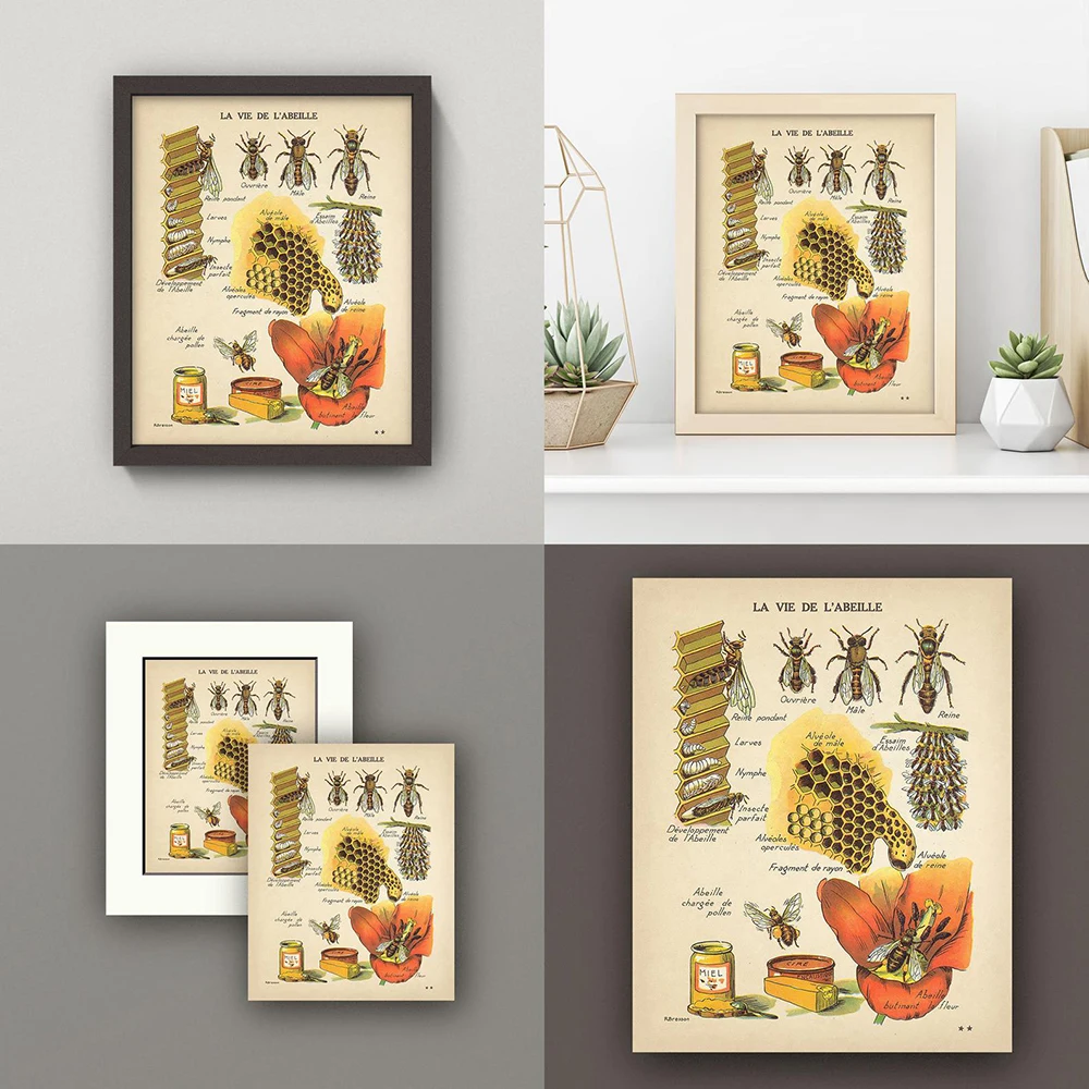 

Vintage Bee Honey Pick Honey Nordic Poster Wall Art Canvas Painting Posters Prints Wall Pictures For Living Room Decor Unframed