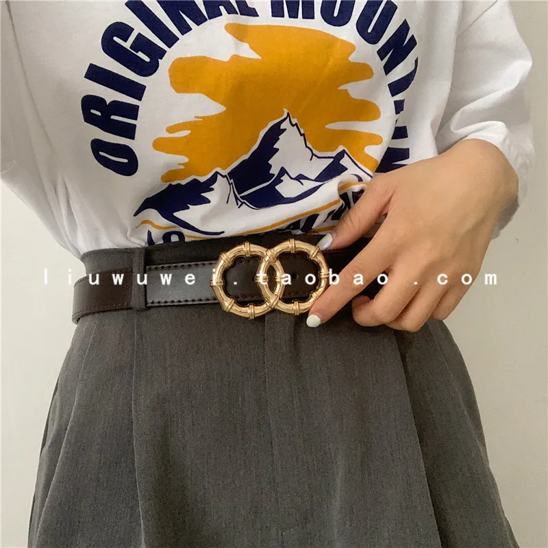 

Exaggerated Circle Hidden Hook Women's Cool Ins Style Fashionable All-Match Dress Coat Belt Waist-Tight