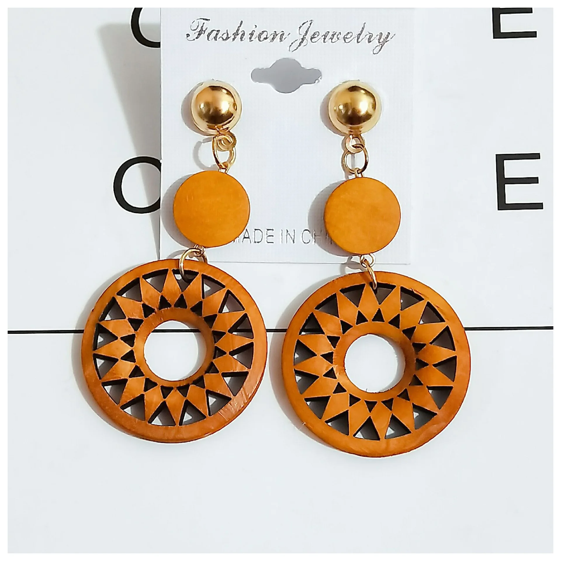 

Korean Fashion Retro Wooden Wood Earrings Temperament Korean Long Style Color Matching Forest Coffee Disc Earrings