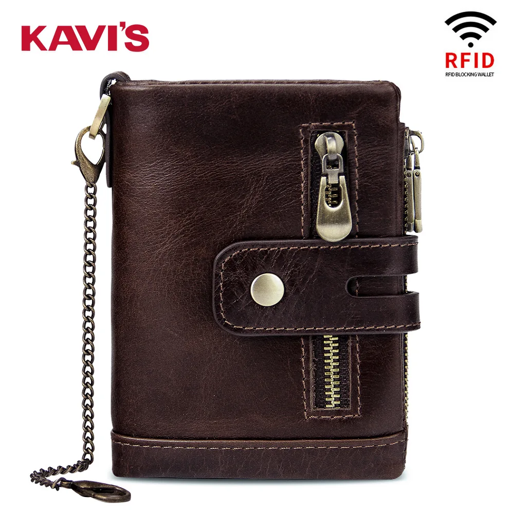 

KAVIS Rfid Genuine Cow Leather Wallet Men Coin Purse Male Cuzdan PORTFOLIO MAN Portomonee Small Min Walet Pocket Fashion Hasp