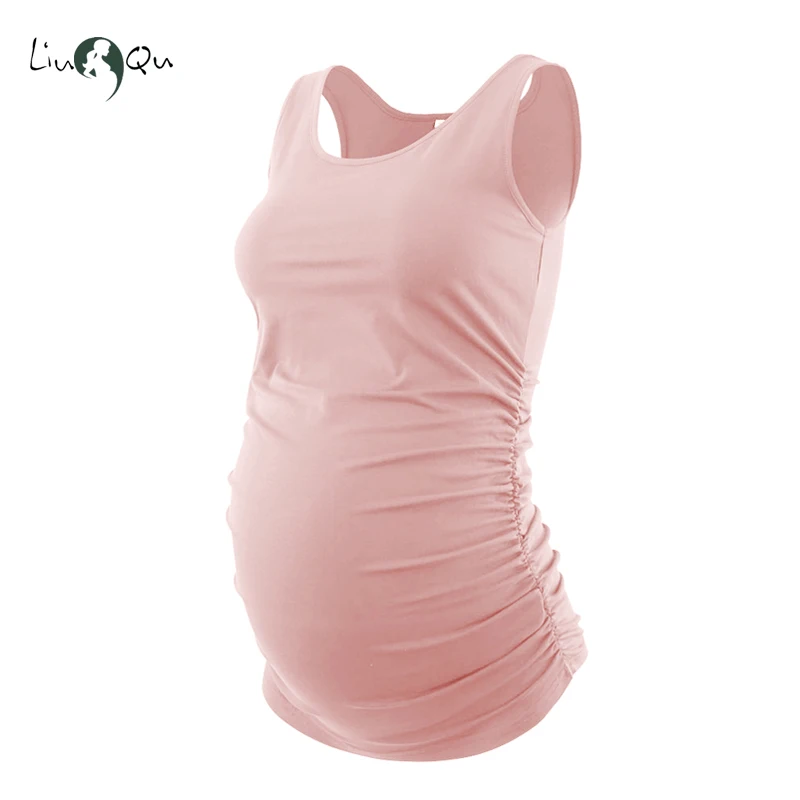 Женская одежда для беременных без рукавов футболки майки с боковыми рюшами мам