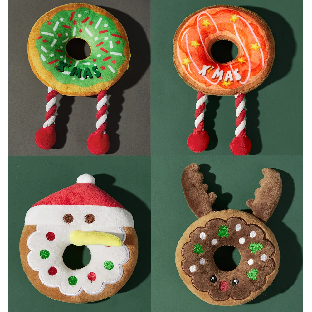 Рождественская тема многоцветная игрушка в форме пончика кошка и собака с