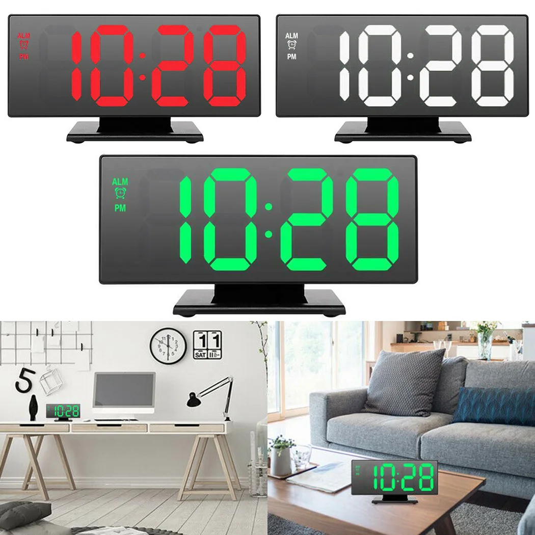 

LED Alarm clock Mirror Alarm Digital Clock Night Lights Table USB cable