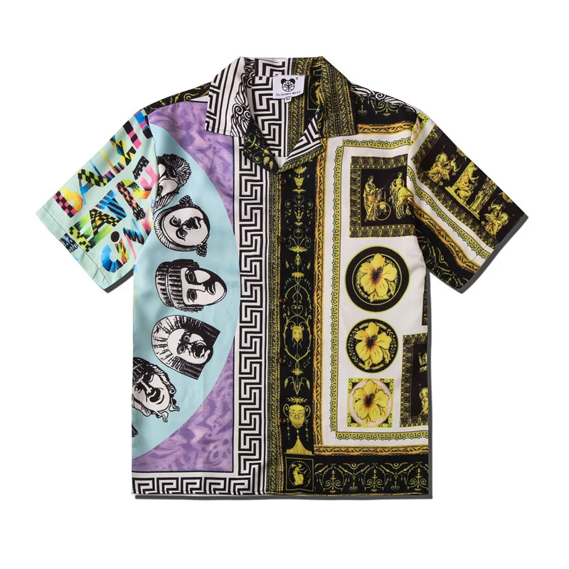 

2022 Summer New Men Ethnic Style Street Print Shirt Lovers Fashion Short Sleeve Cool Thin Loose Hawaiian Beach Harajuku Shirts