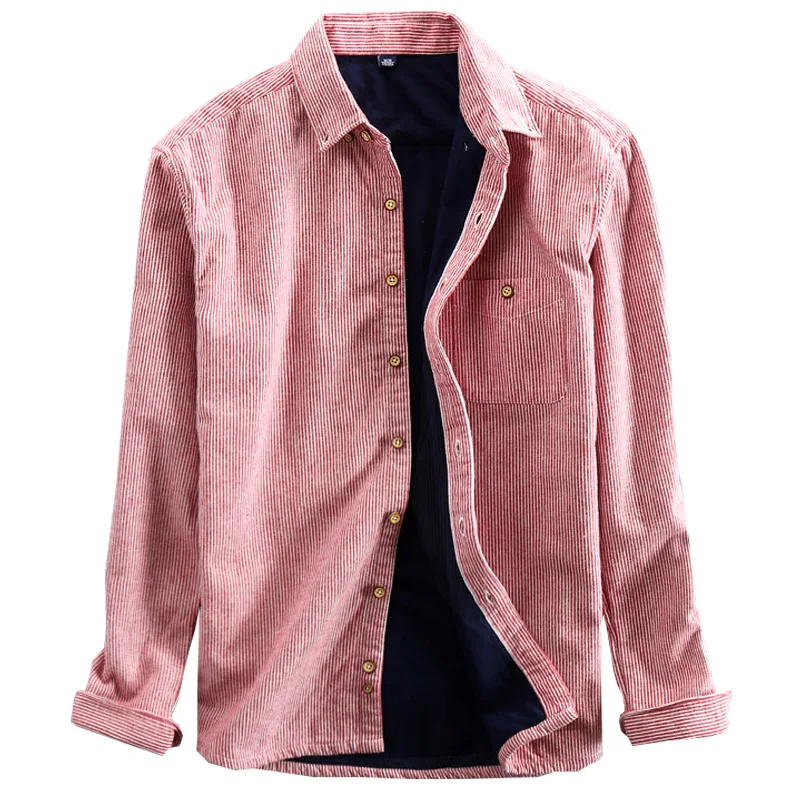

Men Autumn And Winter Fashion Japan Style Stripe Loose Fleece Warm Thick Long Sleeve Shirt Male Casual Blue Pink Shirt