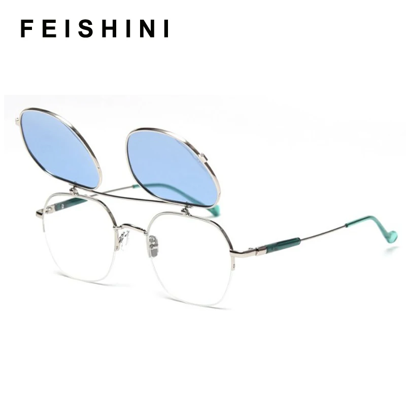 Женские и мужские овальные очки FEISHINI брендовые солнцезащитные в стиле стимпанк