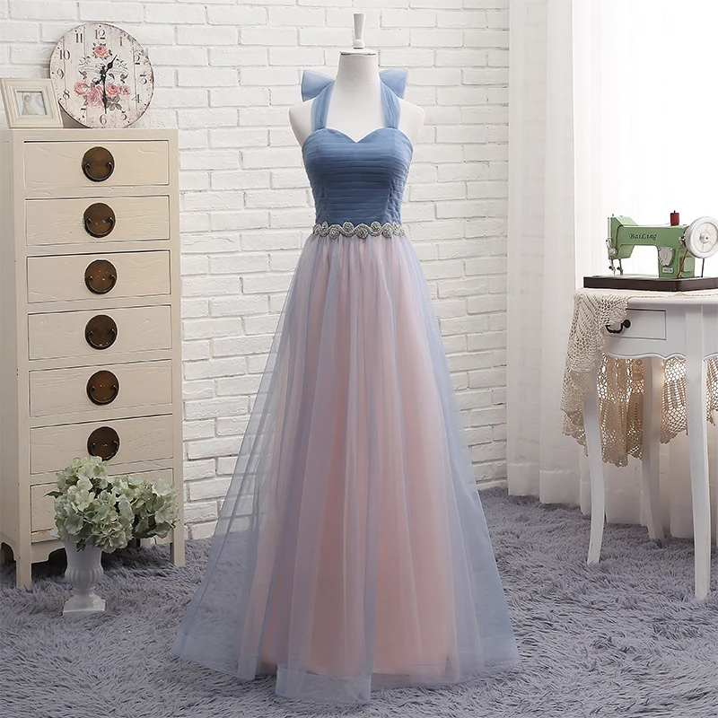 Корейское платье подружки невесты длинное с вырезом лодочкой для свадебной