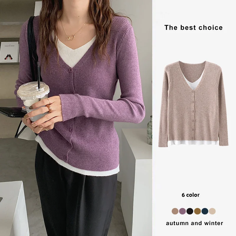 

Женский вязаный кардиган, вязаный кардиган с прострочкой внутри и снаружи из двух предметов для весны и осени