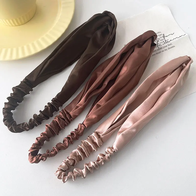 

Vintage Women Faux Silk Solid Hairband Bandanas Satin Hair Rope Simple Elastic Hair Band Retro Cross Headbands Hair Accessories