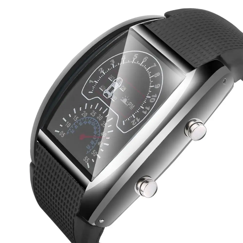 2019 светодиодные мужские модные цифровые часы со вспышкой турбо Спидометр