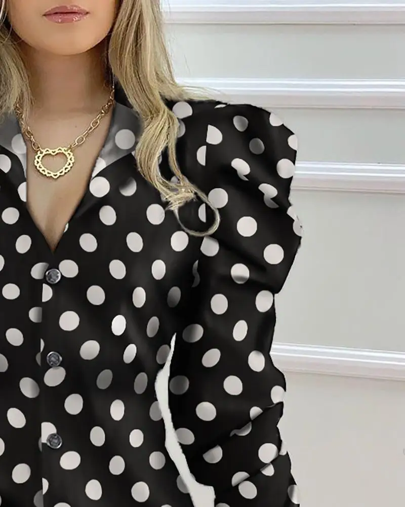 Платье-рубашка Polkadot на пуговицах с пышными рукавами женское повседневное