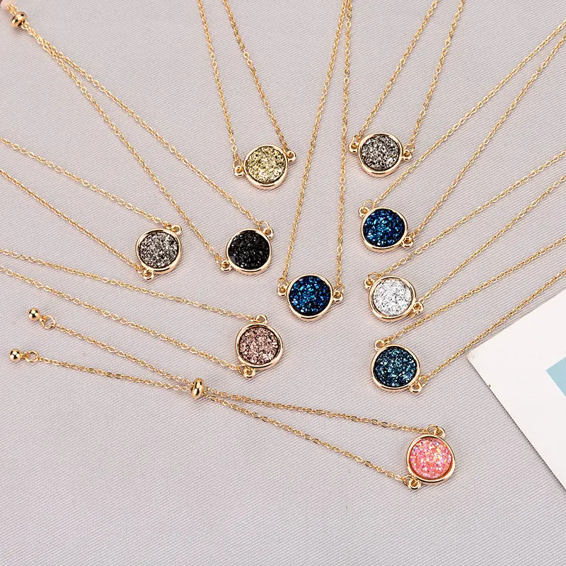 Модный Регулируемый Круглый круглый полимерный Druzy браслет Drusy из искусственной смолы Druse камень Золотая Серебряная цепочка ювелирное изделие для женщин подарок