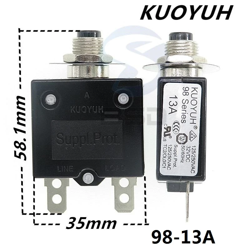 

3Pcs Taiwan KUOYUH 98 Series 13A Overcurrent Protector Overload Switch