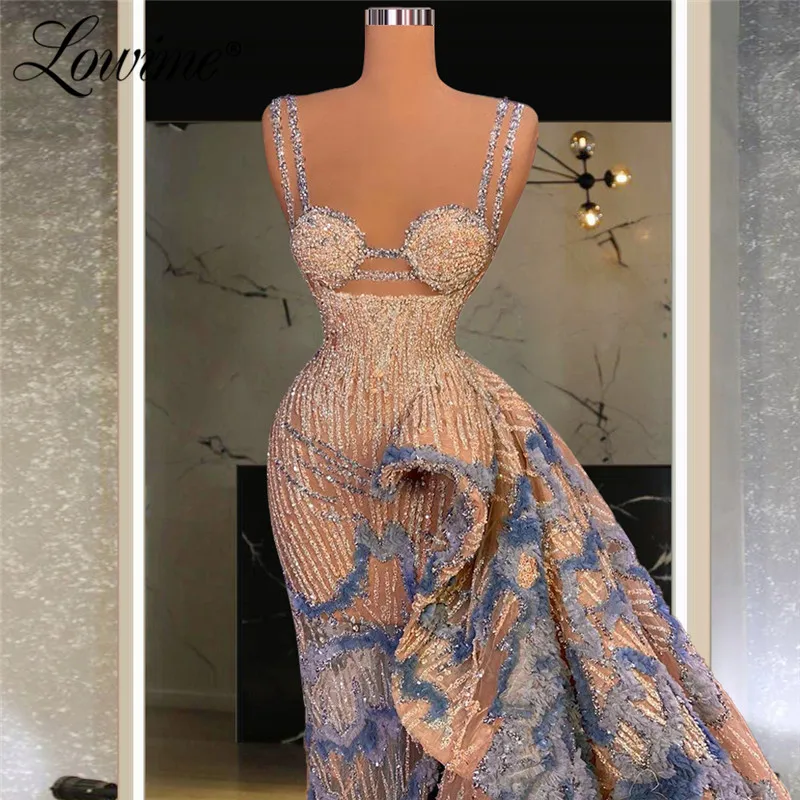 Lowime Arabic Muslim Evening Dress Spaghetti Straps Dubai Women Wedding Party Gowns Elegant Plus Size Customized Party Dresses
