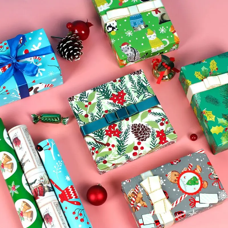 

87HC 6 Sheets 50x70cm Gift Wrapping Paper Present DIY Packing Wraps for Xmas Party Christmas Festival