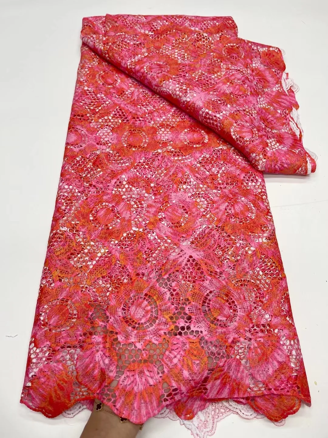 

High Quality Popular Embroidered Nigerian Cord Lace Fabric France Cotton Lace Fabric African Guipure Lace For Party Dress