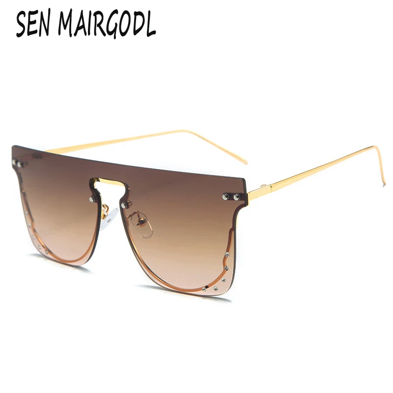 

Винтажные зеркальные солнцезащитные очки без оправы для женщин, роскошные сиамские нестандартные мужские солнцезащитные очки с градиенто...