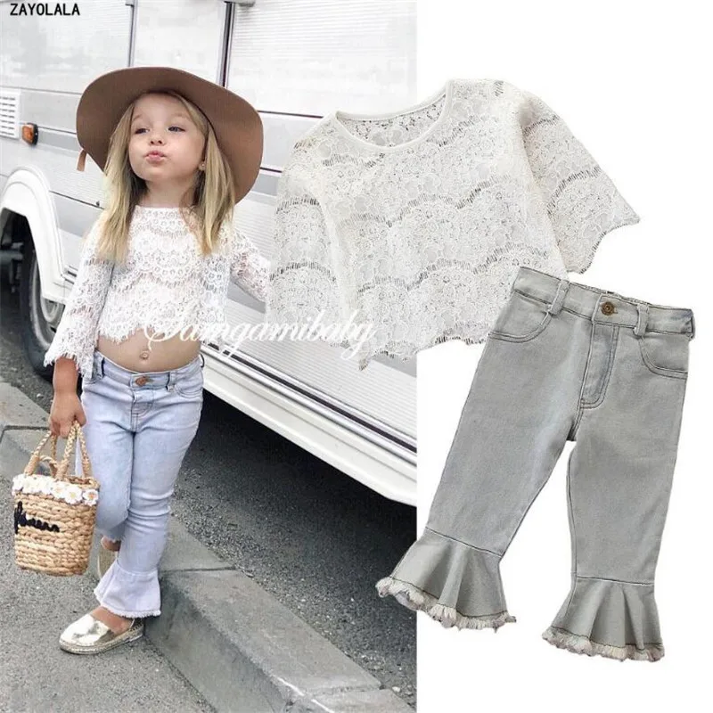 2019 летний модный комплект из джинсовых штанов для девочек повседневный